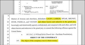 Federal grand jury indictment against Tony Ortega’s bosses of 17 years—Michael Lacey and James Larkin—and operators of their sex trafficking website, Backpage.com. Their trial is scheduled for August 2023.