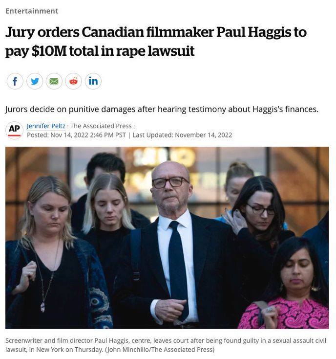 A New York jury found Paul Haggis liable for rape